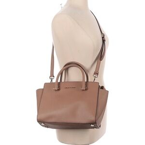 Michael Kors Taupe Selma Medium Leather Satchel